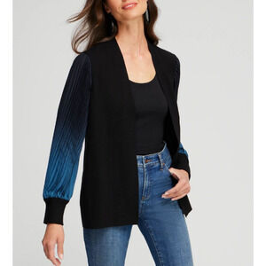 Chico's Cashmere Blend Pleated Sleeve Cardigan Sweater XXL / 4 Black Blue Open